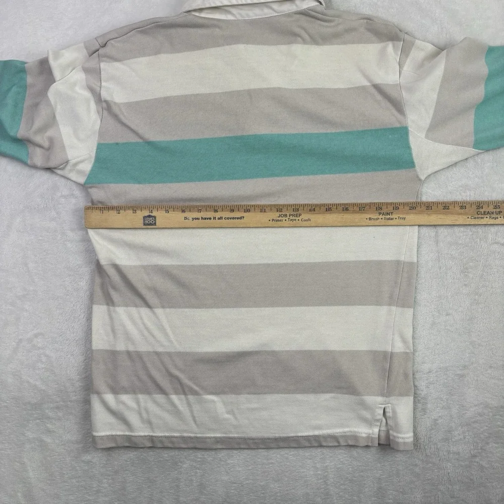 VTG Adidas Grey Striped Long Sleeve Collared Polo Rugby Shirt Men's Medium